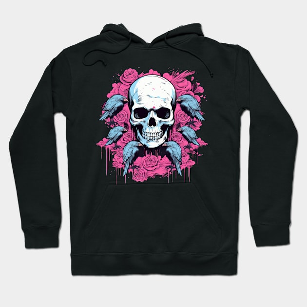 Evil Skull with Crow Birds Hoodie by TOKEBI